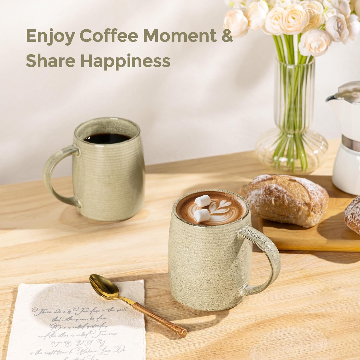 Large Coffee Mugs Set of 4, 18Oz Handmade Ceramic Coffee Mugs Set with Gradient Color for Latte/Tea/Beer/Hot Cocoa, Dishwasher & Microwave Safe, Cappuccino
