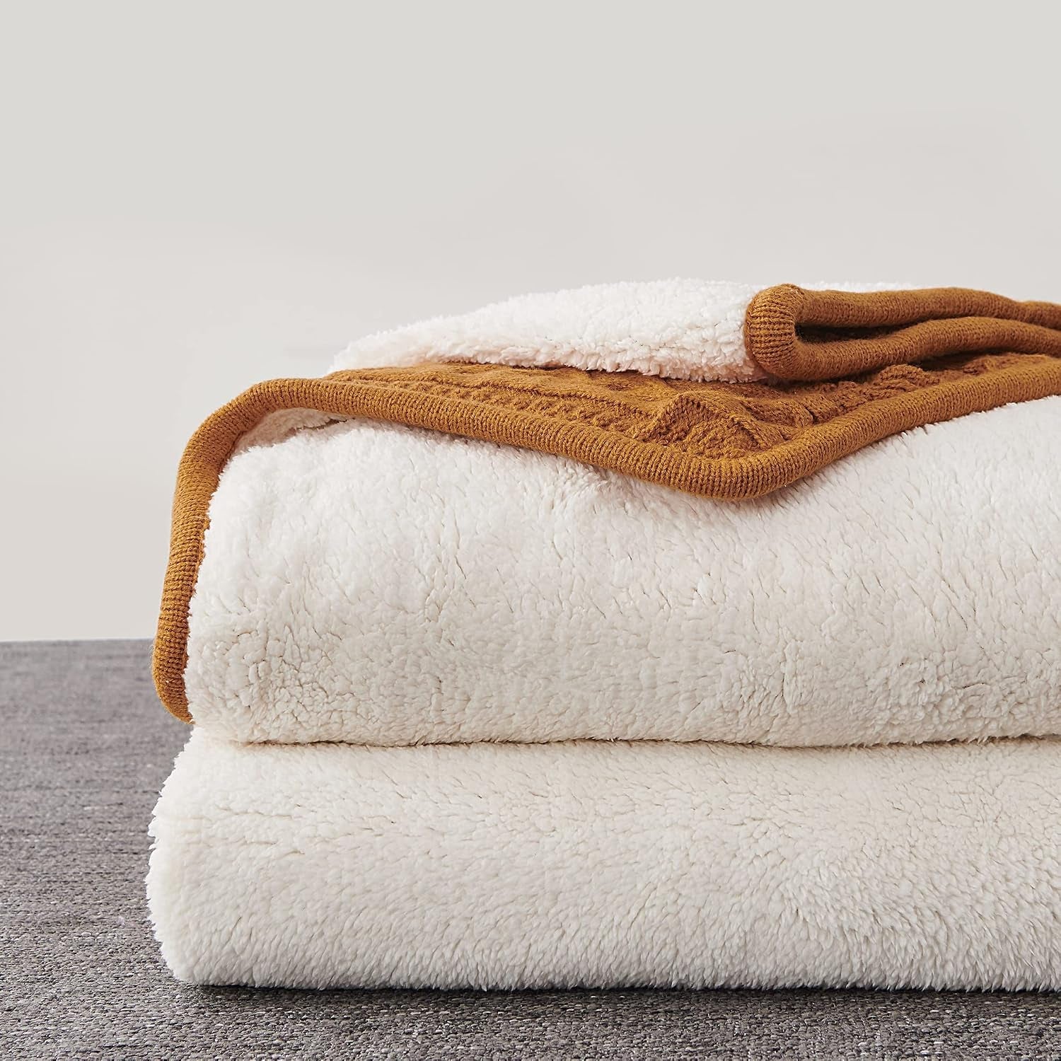 Acrylic Cable Knit Sherpa Throw Blanket - Thick, Soft, Big, Cozy Burnt Orange Knitted Fleece Blankets for Couch, Sofa, Bed - Large 60 X 80 Inches Coverlet All Season