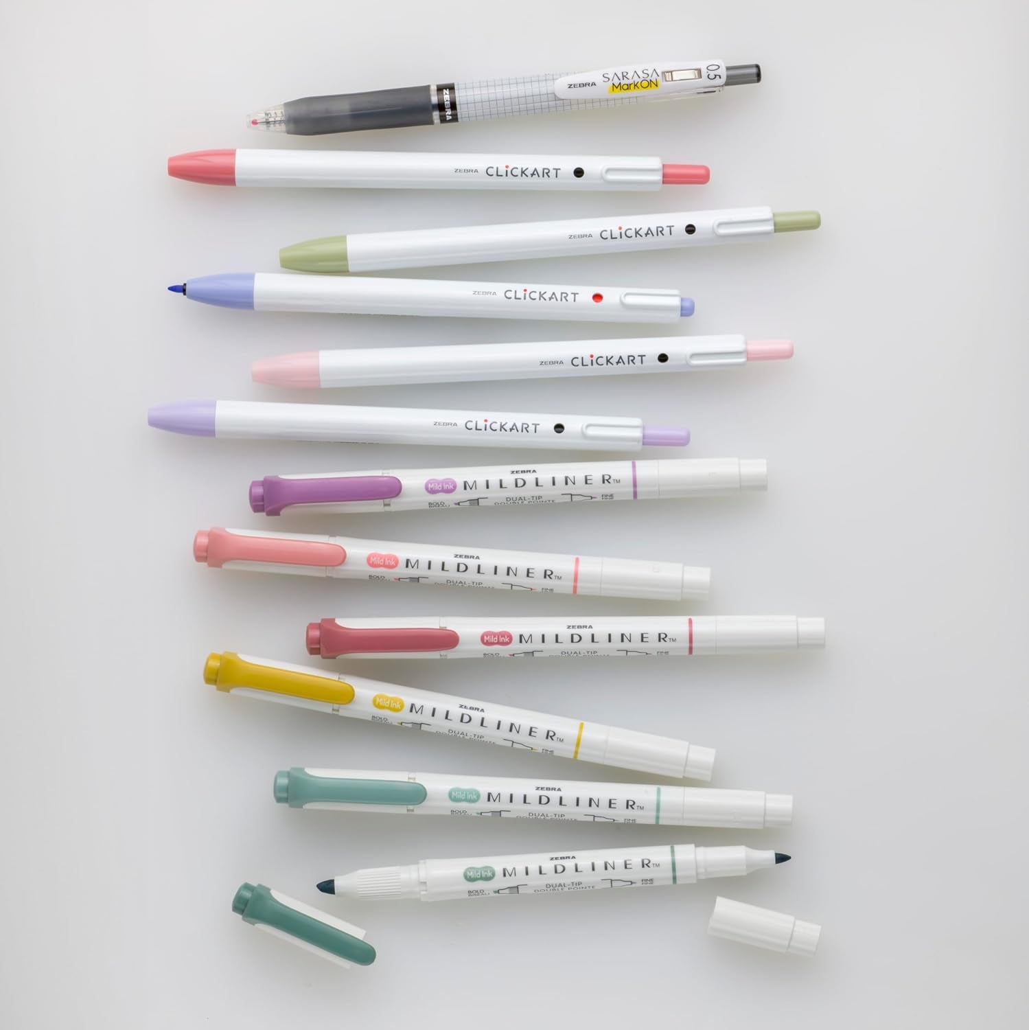Journaling Set, MILDLINER, Clickart & SARASA, Assorted, 12-Pack | Includes 6 MILDLINER Highlighters, 5 Clickart Felt Tip Pens & 1 SARASA Markon Pen, Ideal for Bible Study & Note-Taking (14012