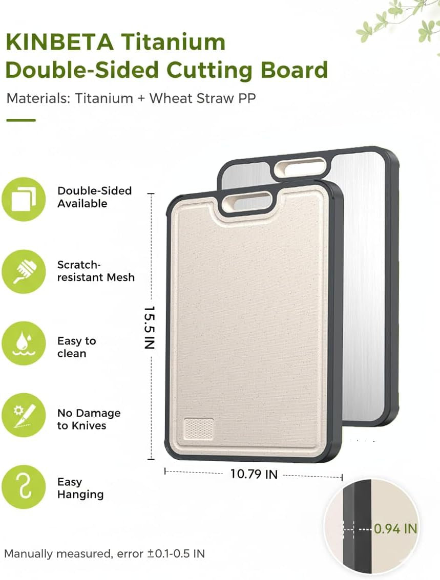 Titanium Cutting Board for Kitchen, Double Sided 2-In-1 Chopping Board with Grinding Area, Food Grade Non Toxic Metal Cutting Board for Meat & Veggies, Easy to Clean, Large Size 16"×11"