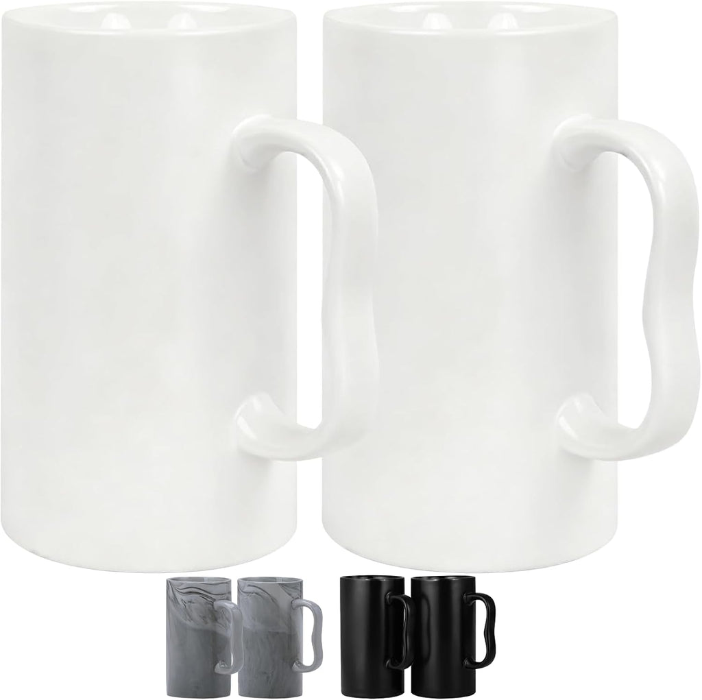 20 Oz Large Ceramic Coffee Mugs,Tall Latte Cups with Big M Handle,600Ml Oversized Bulk Beer Cappuccino,Espresso XL Porcelain Cup Set of 2 for Men and Women Gifts White
