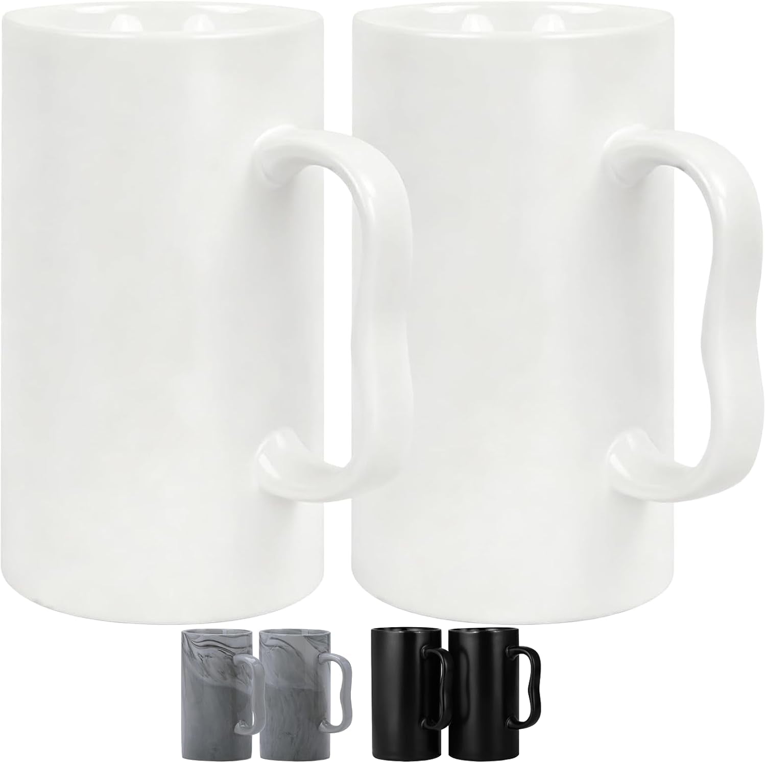 20 Oz Large Ceramic Coffee Mugs,Tall Latte Cups with Big M Handle,600Ml Oversized Bulk Beer Cappuccino,Espresso XL Porcelain Cup Set of 2 for Men and Women Gifts White