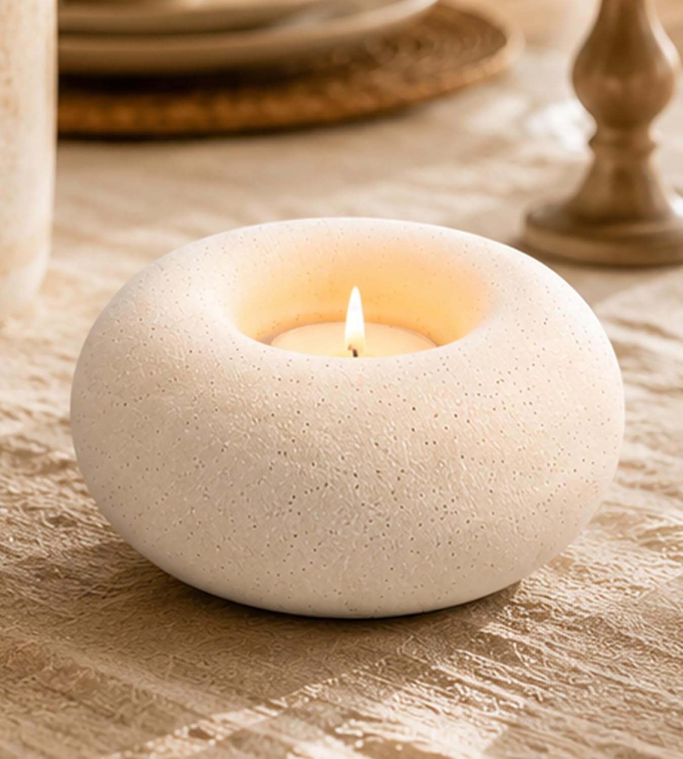 White Ceramic Candle Holder Home Table Decor - Farmhouse Tea Light Holders | Boho Heart Shaped Minimalist Decorative Candle Holder for Coffee Table Centerpiece Wedding Dining Living Roomhouse Decoration