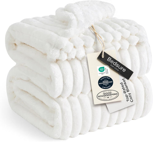 Bedsure Gentlesoft Full Size Blanket for Bed - Cozy Soft Blankets for Women, Cute Large Fleece Throws for Girls, off White, 84X90 Inches