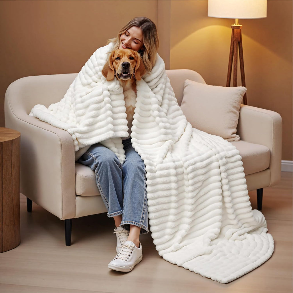 Bedsure Gentlesoft Full Size Blanket for Bed - Cozy Soft Blankets for Women, Cute Large Fleece Throws for Girls, off White, 84X90 Inches
