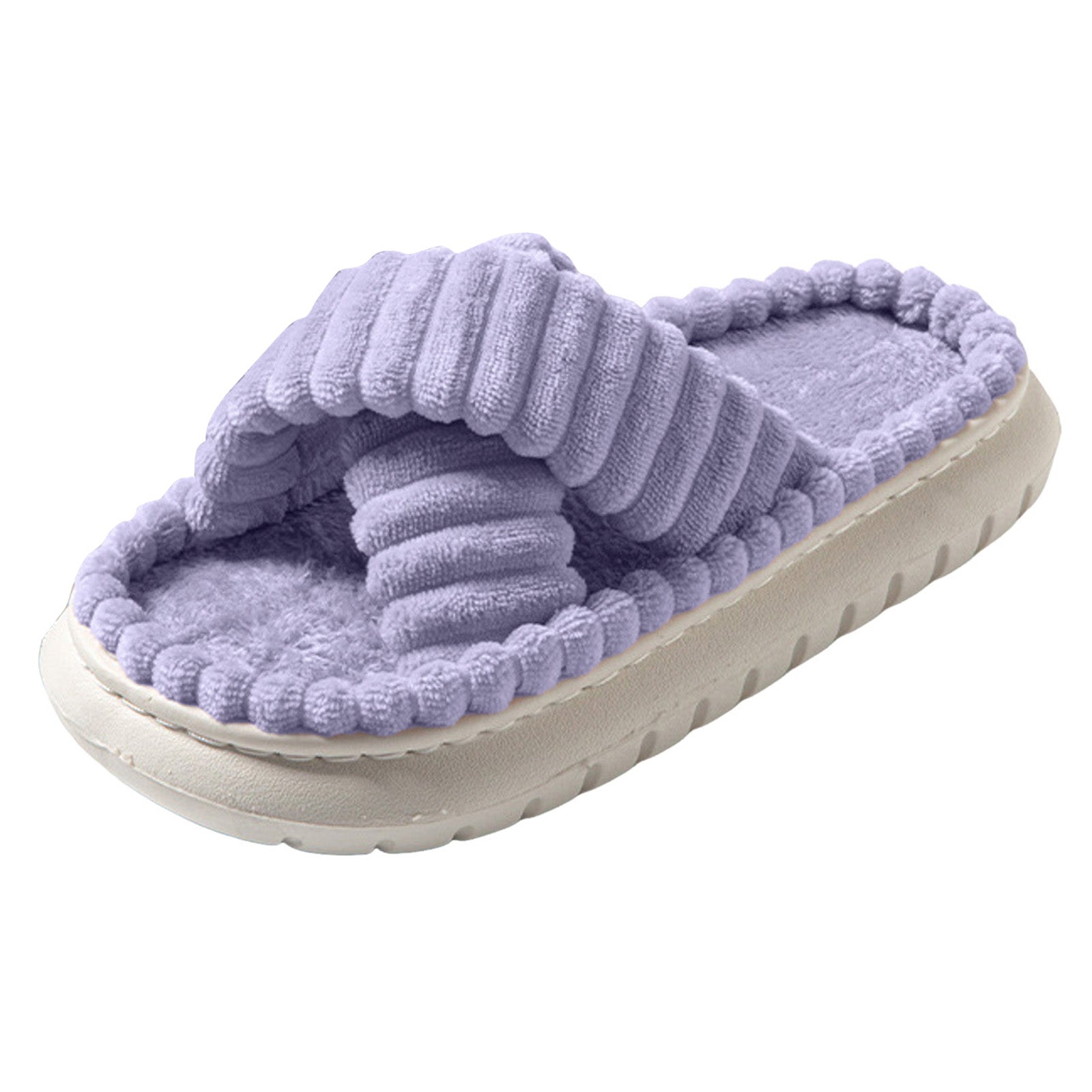Slippers for Women Corduroy Cross Band Strap Open Toe Comfy Anti-Skid Bedroom House Slide Shoes