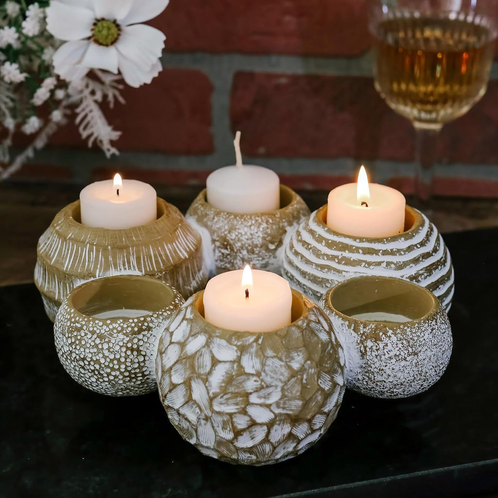 2-In-1 Gold Candle Holder Centerpiece for 6 Candles – Tealight & Taper Candle Holder, Gold Table Decor for Dining Room, Coffee Table, Boho, Rustic or Modern Home Decor