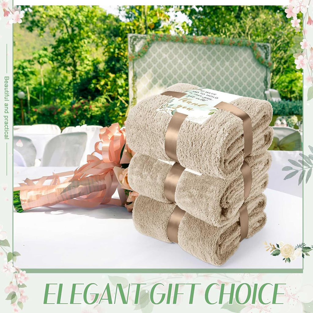 12Pcs 50 X 60'' Sherpa Fleece Throw Blanket Bulk with Thank You Cards and Ribbon Soft Sherpa Throw Warm Fleece Blankets for Wedding Gifts Bed Couch Sofa Season(Khaki)