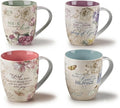 Ceramic Coffee/Tea Mug Set for Women | Vintage Botanic Floral Inspirations Design Bible Verse Mug Set | Boxed Set/4 Coffee Cups