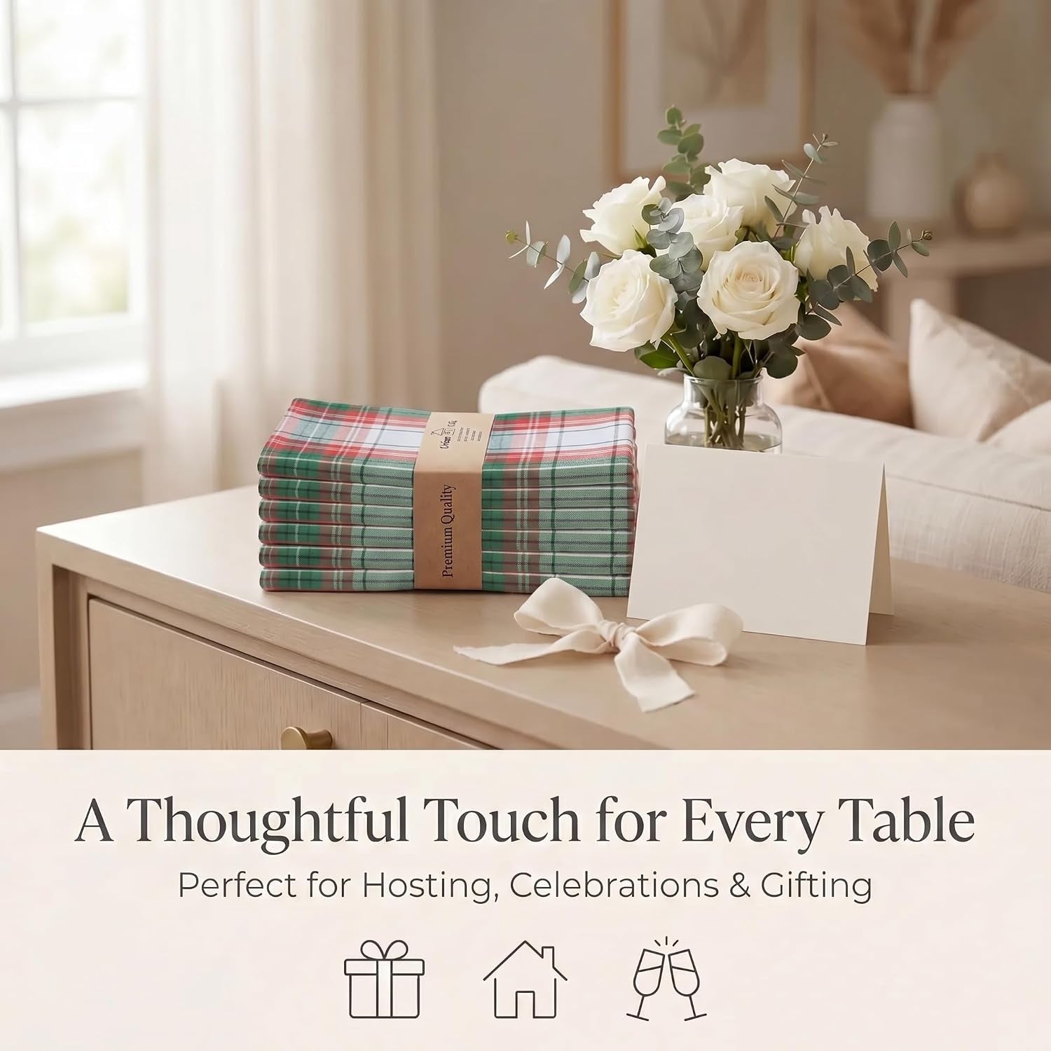 Cloth Napkins 100% Cotton Highly Absorbent Washable Reusable Premium Dinner Napkins Ideal for Gifts for Mothers Day Hotel Farmhouse Parties - Chirstmas Checks (20" X 20", Set of 12)