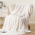Battilo White Faux Rabbit Fur Throw Blanket, Luxury Plush Ruched Cream Fur Blanket for Sofa Couch, Thick Warm Fluffy Mink Blanket for Bed Chair Sofa 50"X60"(Cream)