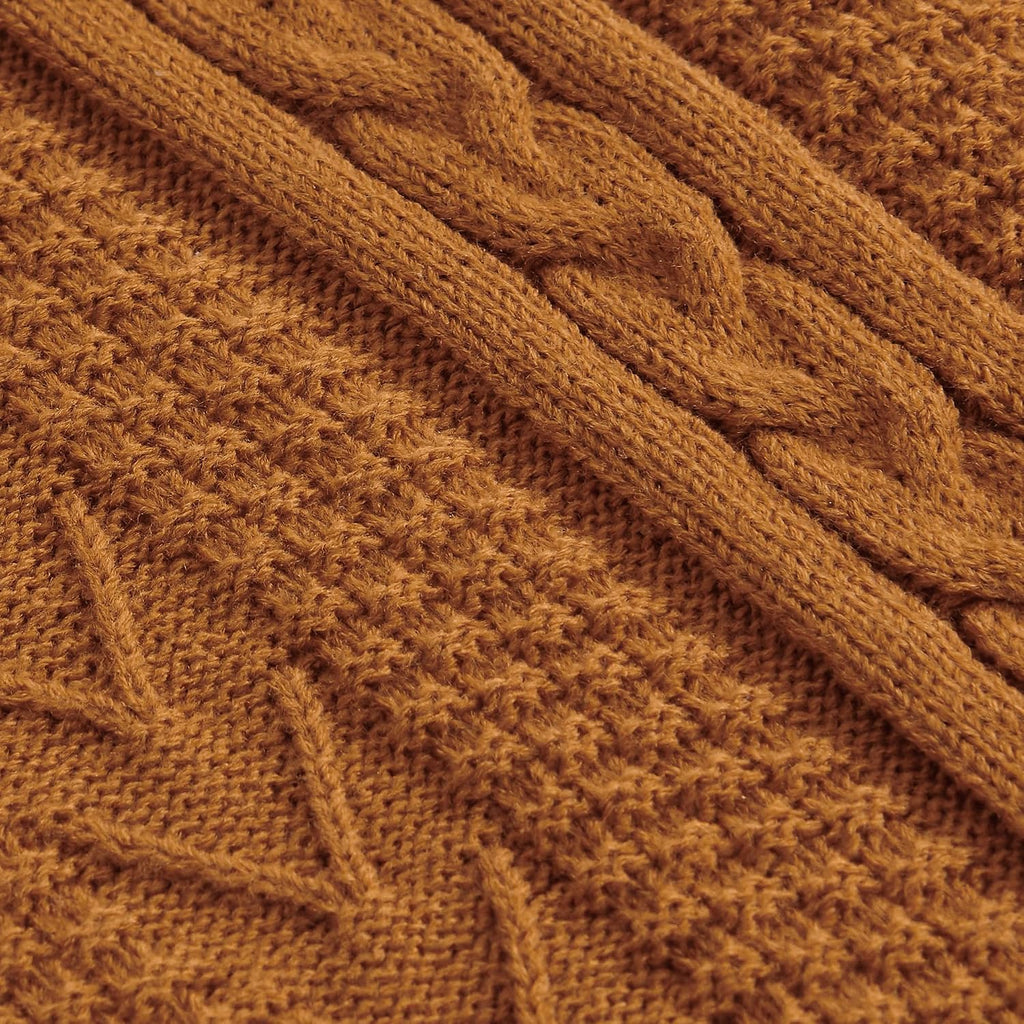 Acrylic Cable Knit Sherpa Throw Blanket - Thick, Soft, Big, Cozy Burnt Orange Knitted Fleece Blankets for Couch, Sofa, Bed - Large 60 X 80 Inches Coverlet All Season