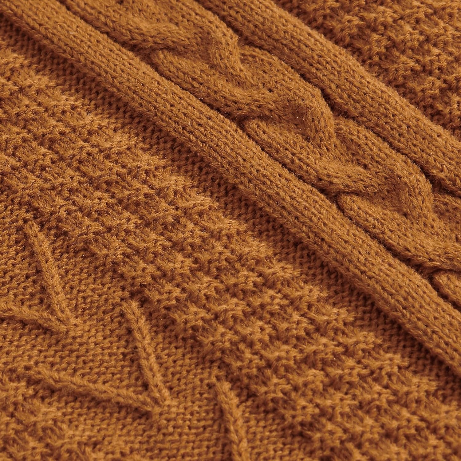Acrylic Cable Knit Sherpa Throw Blanket - Thick, Soft, Big, Cozy Burnt Orange Knitted Fleece Blankets for Couch, Sofa, Bed - Large 60 X 80 Inches Coverlet All Season