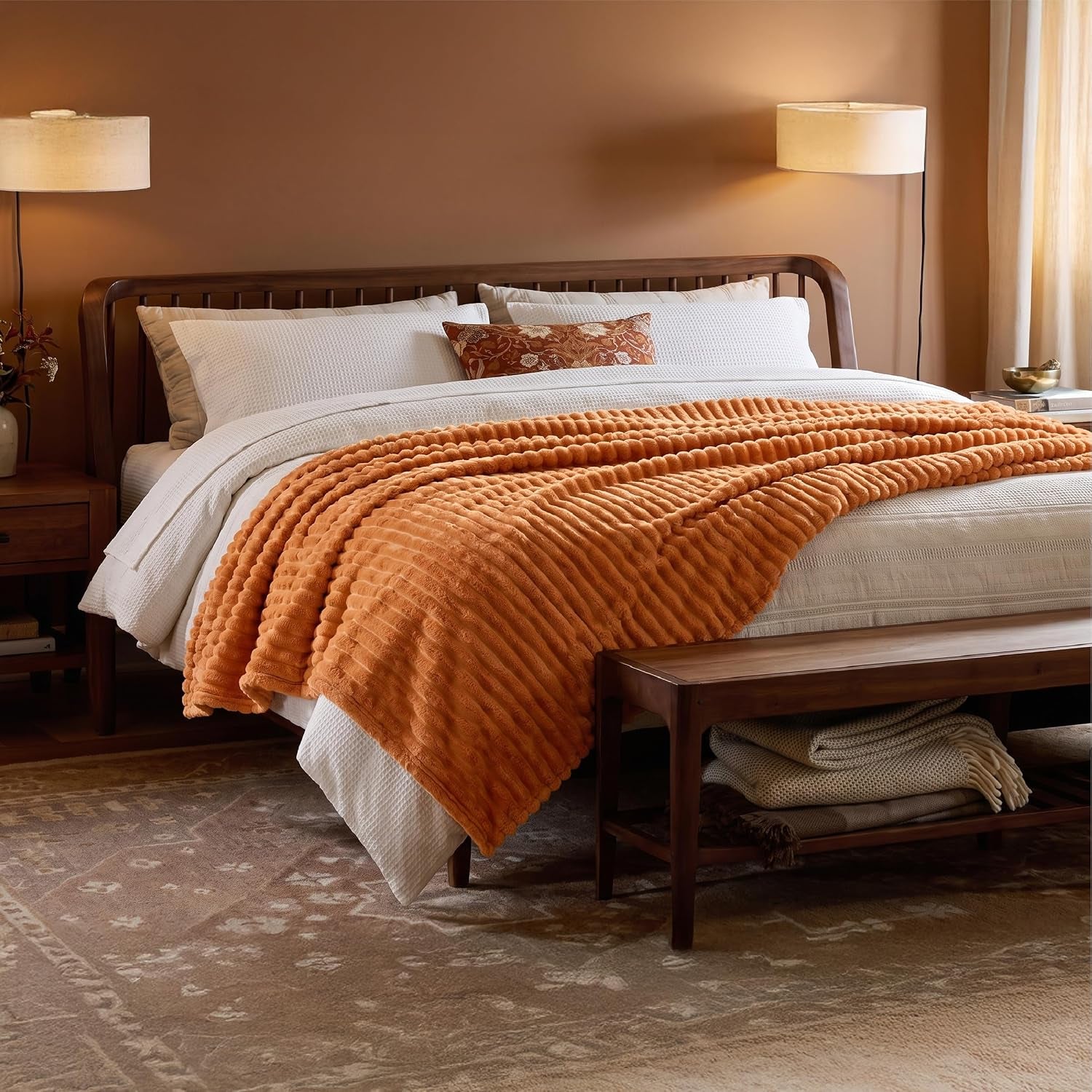 Bedsure Gentlesoft Queen Blanket for Bed - Cozy Soft Fall Blankets for Women, Cute Large Fall Throws for Girls, Orange, 90X90 Inches