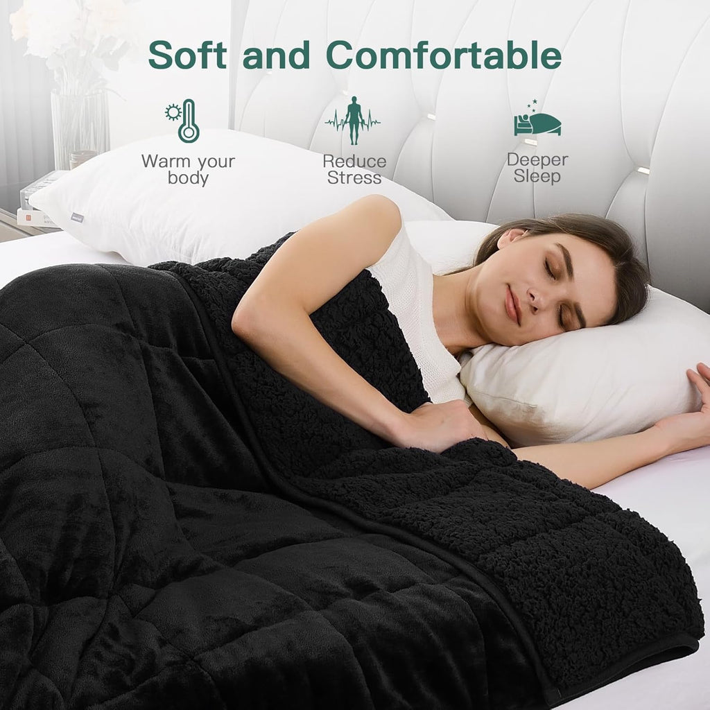 Weighted Blanket for Adults(15 Lbs, 60" X 80"), Queen Size Heavy Blanket Machine Washable, Soft Weighted Blankets for Stress Relief and Sleep Promotion,Black