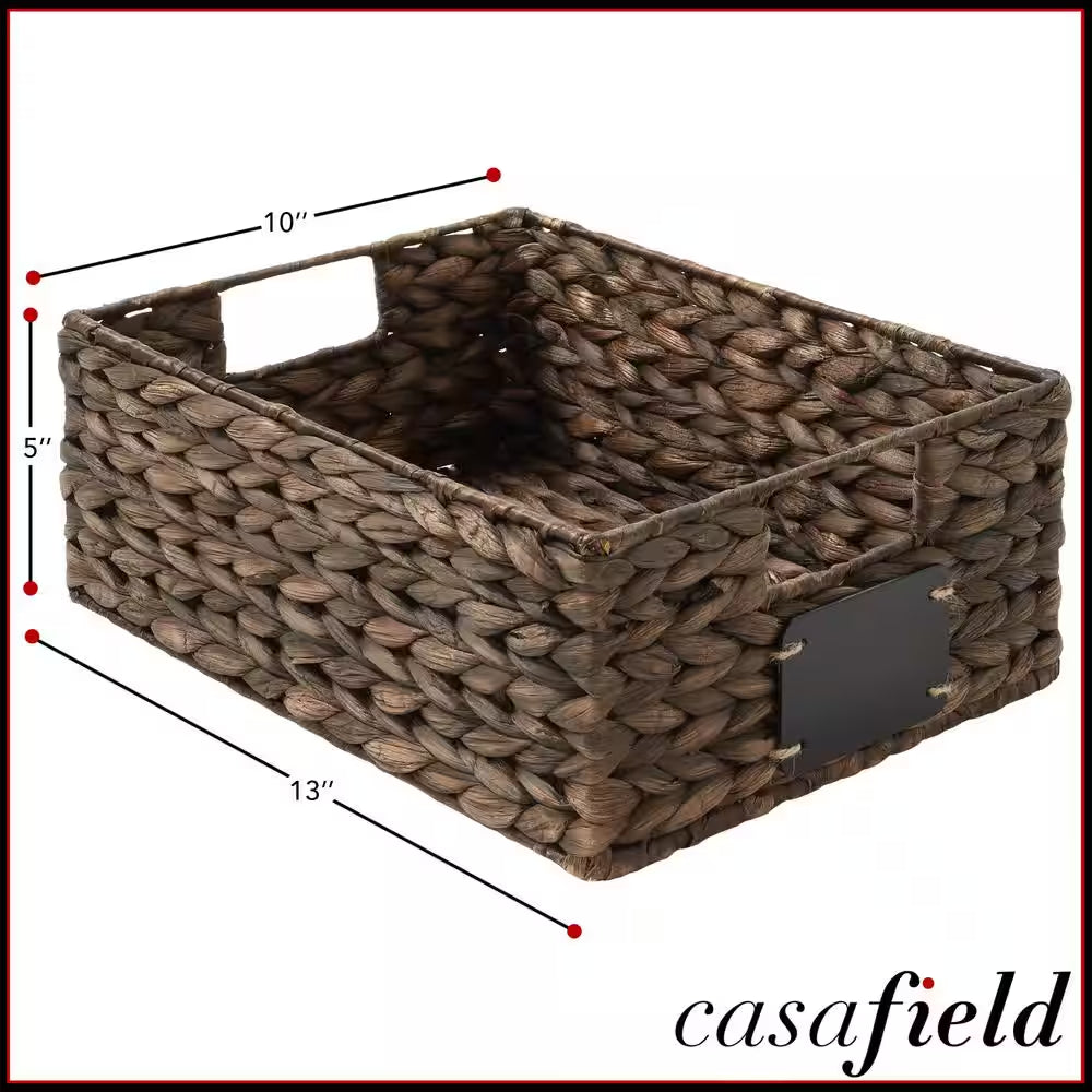 Brown Espresso 10 In. X 13 In. X 5 In. Wicker Water Hyacinth Decorative Baskets Pantry Storage Bins (Set of 4)