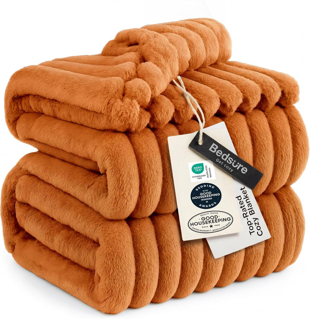 Bedsure Gentlesoft Queen Blanket for Bed - Cozy Soft Fall Blankets for Women, Cute Large Fall Throws for Girls, Orange, 90X90 Inches