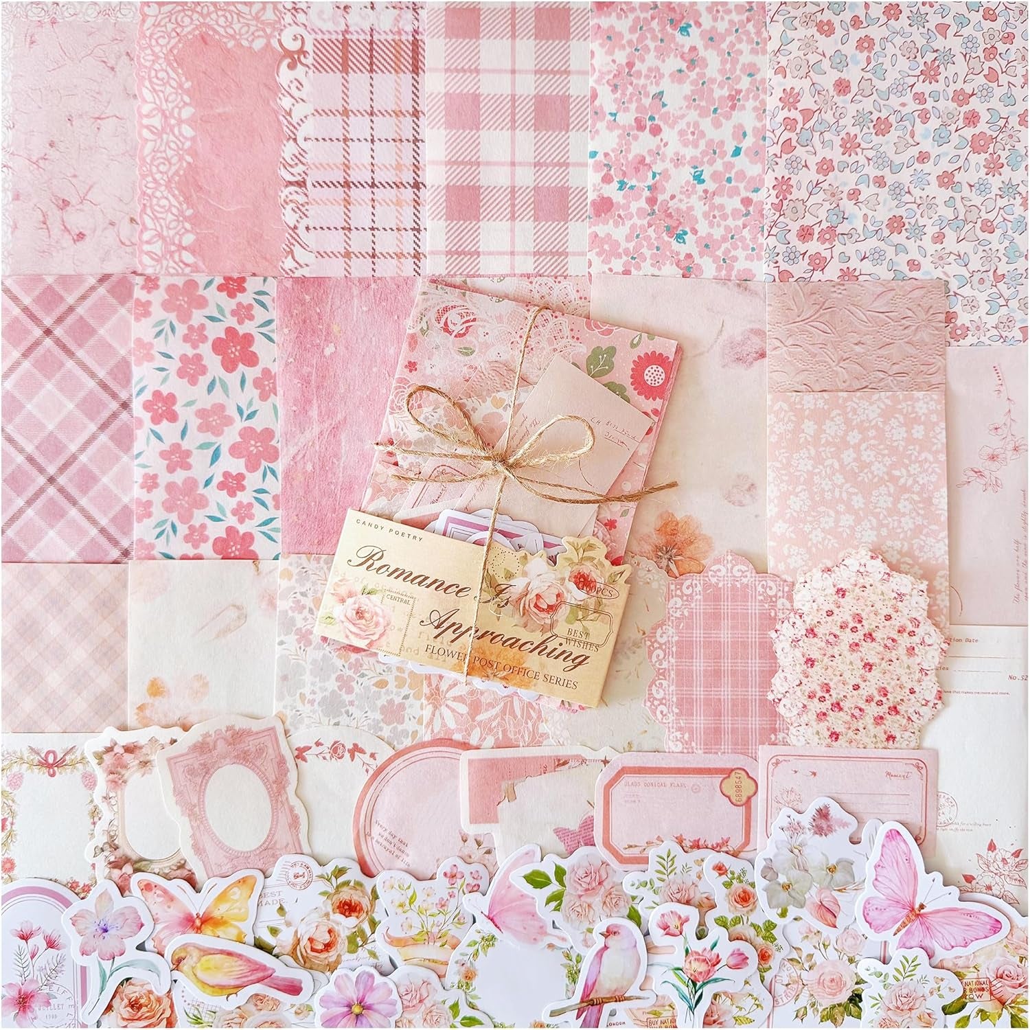 100Pcs Vintage Floral Scrapbook Paper Journaling Stickers Assorted Set, Material Paper Memo Junk Journal Supplies for Bullet Journaling Retro Crafts Planner Collage Card Album