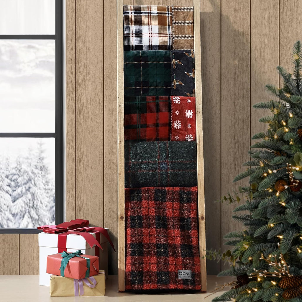 Eddie Bauer - Throw Blanket, Yarn Dyed Cotton Bedding with Solid Ultra-Soft Sherpa Reverse, Throw Blanket for Couch & Bed (Cabin Plaid Brown, 50" X 60")
