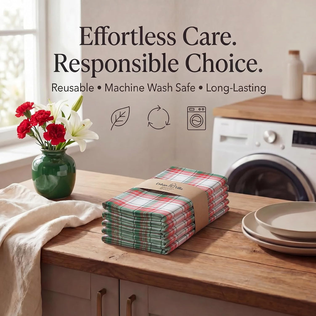 Cloth Napkins 100% Cotton Highly Absorbent Washable Reusable Premium Dinner Napkins Ideal for Gifts for Mothers Day Hotel Farmhouse Parties - Chirstmas Checks (20" X 20", Set of 12)