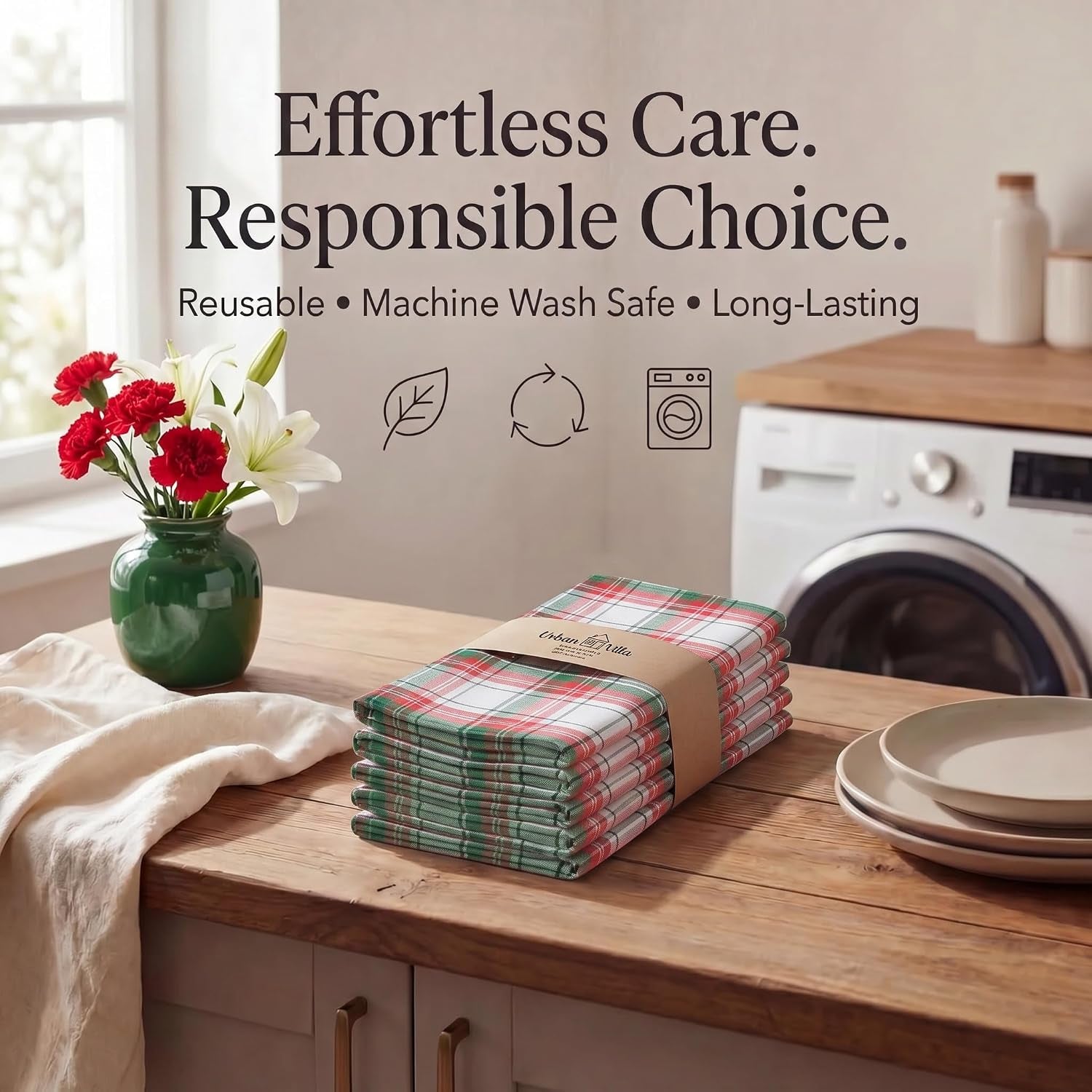 Cloth Napkins 100% Cotton Highly Absorbent Washable Reusable Premium Dinner Napkins Ideal for Gifts for Mothers Day Hotel Farmhouse Parties - Chirstmas Checks (20" X 20", Set of 12)