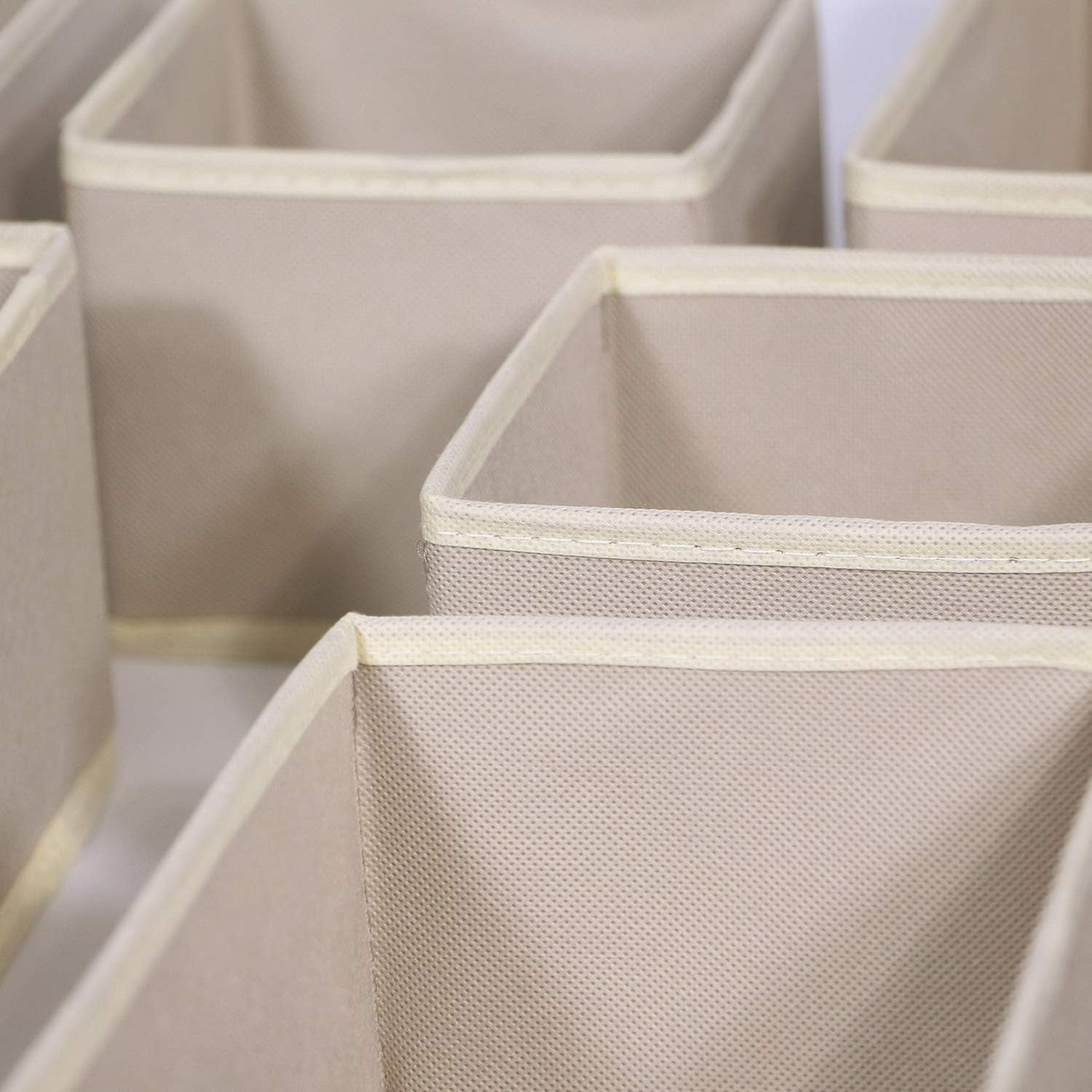 12 Pack Foldable Cloth Storage Box Closet Dresser Drawer Organizer Fabric Baskets Bins Containers Divider for Clothes Underwear Bras Socks Lingerie Clothing, Beige 444