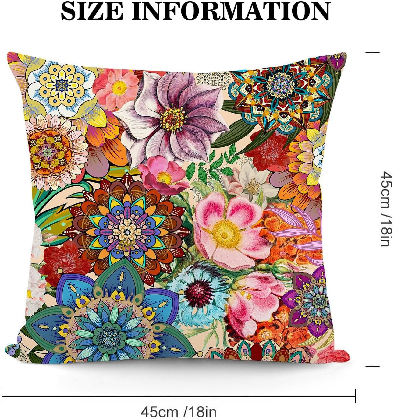 Boho Floral Throw Pillow Covers for Couch 18X18, Colorful Decorative Pillow Cases Aesthetic Set of 2,Outdoor Cushion Covers for Sofa Bed Chair Home Decor