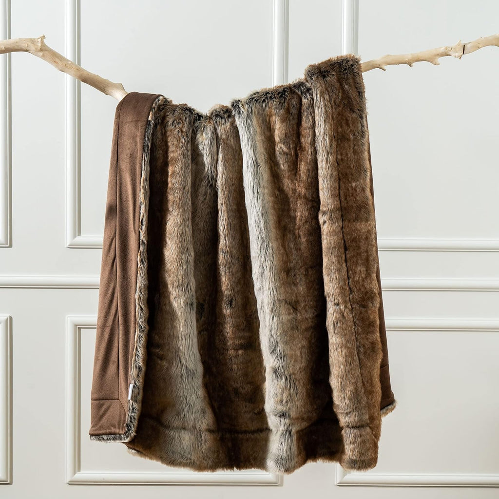 BATTILO Luxury Brown Faux Fur Throw Blanket for Couch,50"X60", Shaggy | Super Thick Warm Elegant Cozy Plush Furry Fuzzy Fluffy Faux Fur Blankets for Bed, Sofa, Living Room, Home Decor