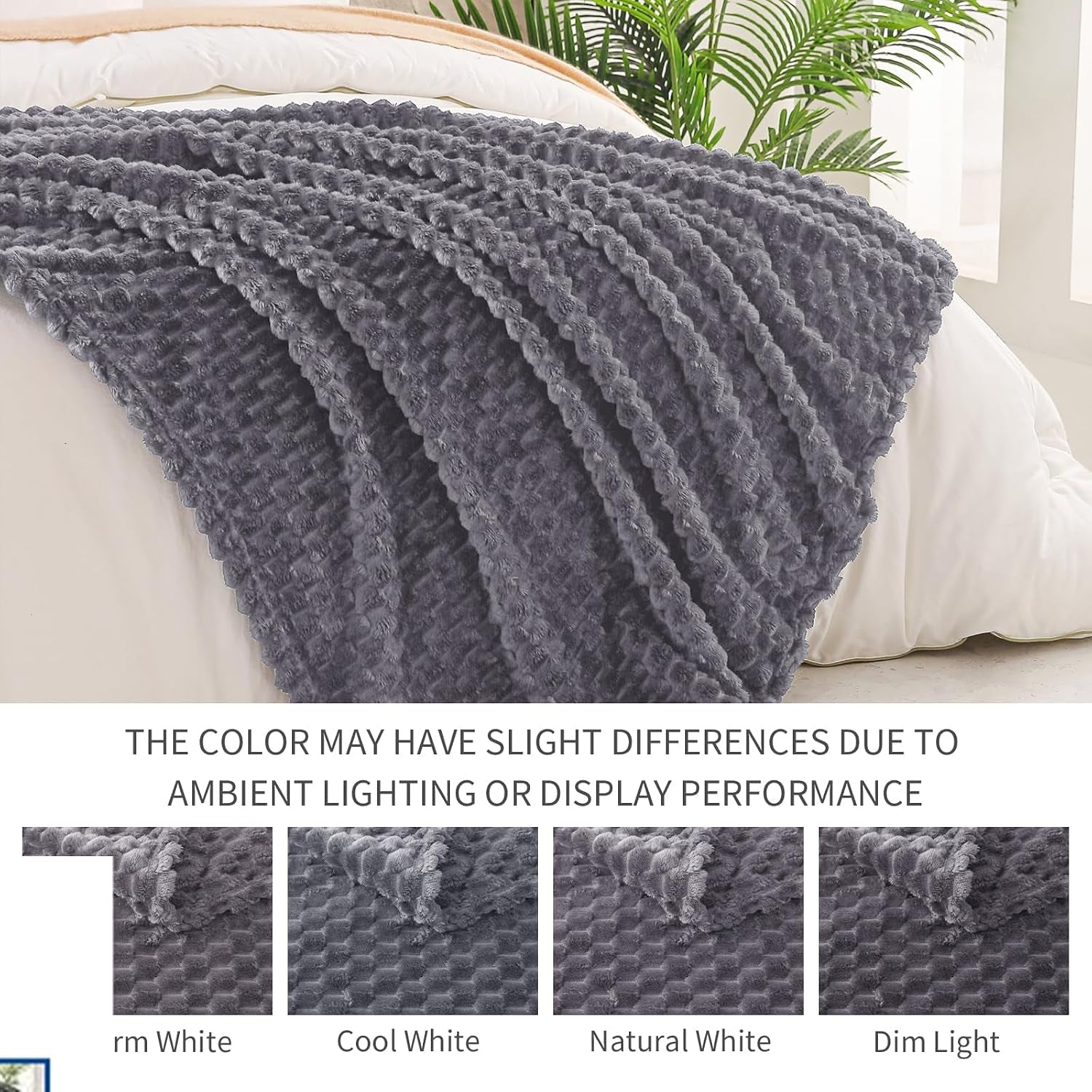 3D Fleece Twin Size Blanket for Bed, Dark Grey | Extra Soft Fuzzy Plush Lightweight Bed Blankets, Cozy Fluffy Decorative Blankets for All Seasons, 60X80 Inches