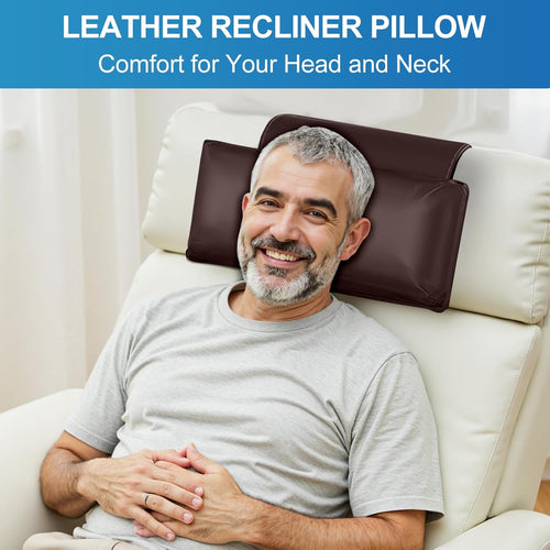 Recliner Pillow, Adjustable Neck & Head Support Pillow | Faux Leather, Weighted Non-Slip Flap, Adjustable Filling, Pain Relief & Relaxation, for Recliners, Sofas, Office Chairs