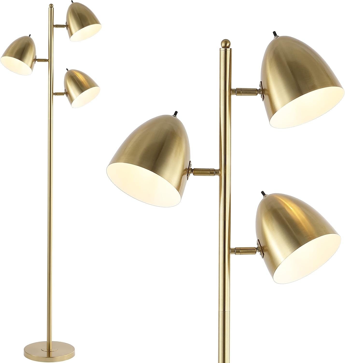 66.5" Brass Gold 3-Light Modern Mid-Century Iron LED Floor Lamp, Contemporary Standing Tree Lamp for Living Room, Rotating Sockets, UL Listed, LED Bulbs Included JYL3086A