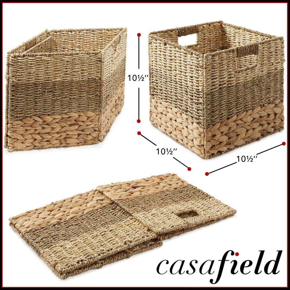Brown Mixed Weave 10.5 In. X 10.5 In. Wicker Hyacinth Decorative Basket Storage Cube Set of 4