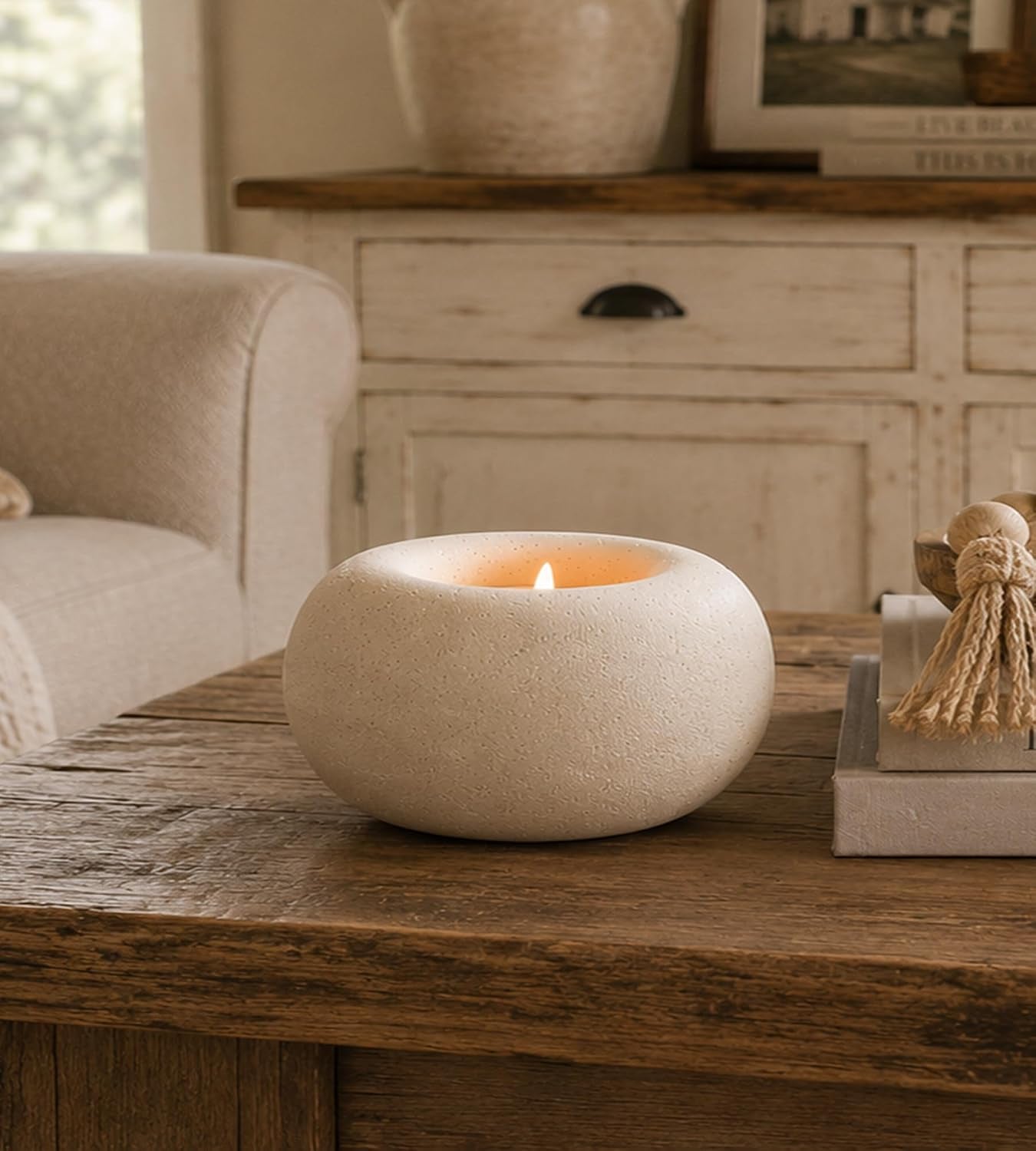 White Ceramic Candle Holder Home Table Decor - Farmhouse Tea Light Holders | Boho Heart Shaped Minimalist Decorative Candle Holder for Coffee Table Centerpiece Wedding Dining Living Roomhouse Decoration