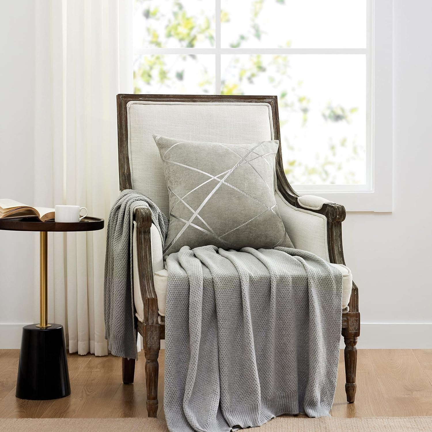 Decorative Couch Pillow Covers 22 X22,Sofa Thick Cushion Pillow Covers,Square Grey Luxury Pillows 2 Set