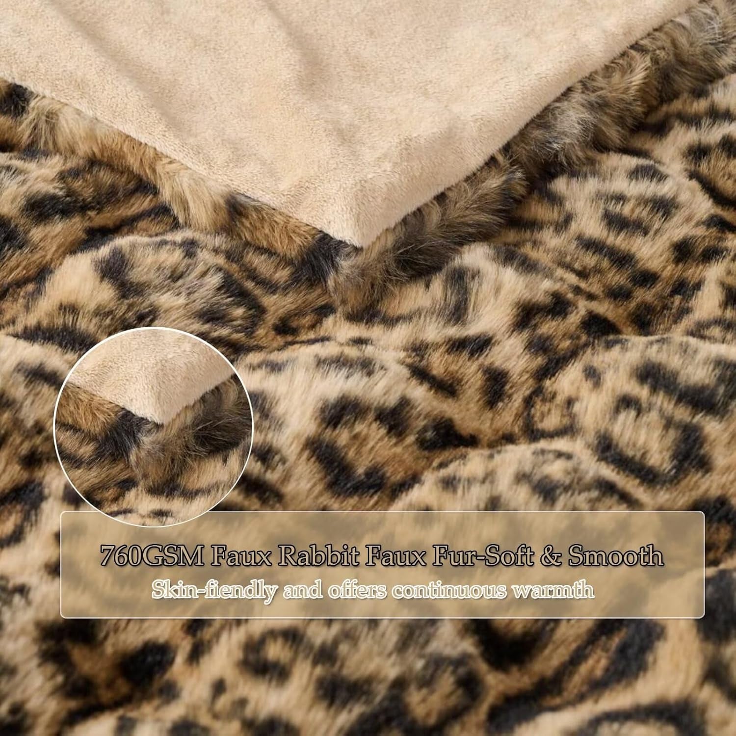 760GSM Faux Rabbit Faux Fur Throw Blanket,Super Thick Warm Bubble Blanket Throw,Fuzzy Luxury Plush Decorative Blanket for Couch Bed Sofa(Leopard Brown,80''X 90'')