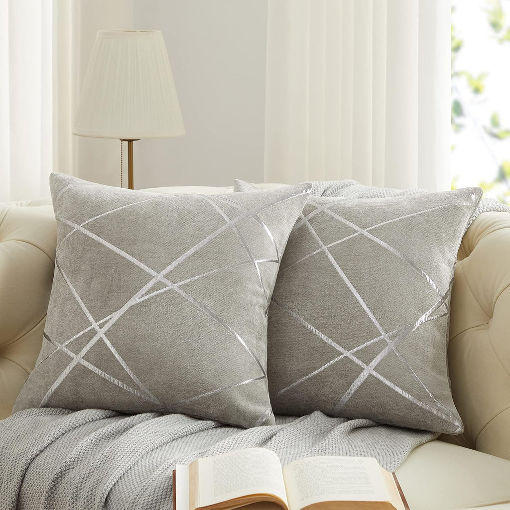 Decorative Couch Pillow Covers 22 X22,Sofa Thick Cushion Pillow Covers,Square Grey Luxury Pillows 2 Set