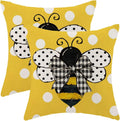 Yellow Bee Pillow Covers 16X16 Set of 2 Polka Dots Outdoor Decorative Throw Pillow Covers Summer Farmhouse Seasonal Linen Cushion Case for Home Sofa Couch Outdoor Decor