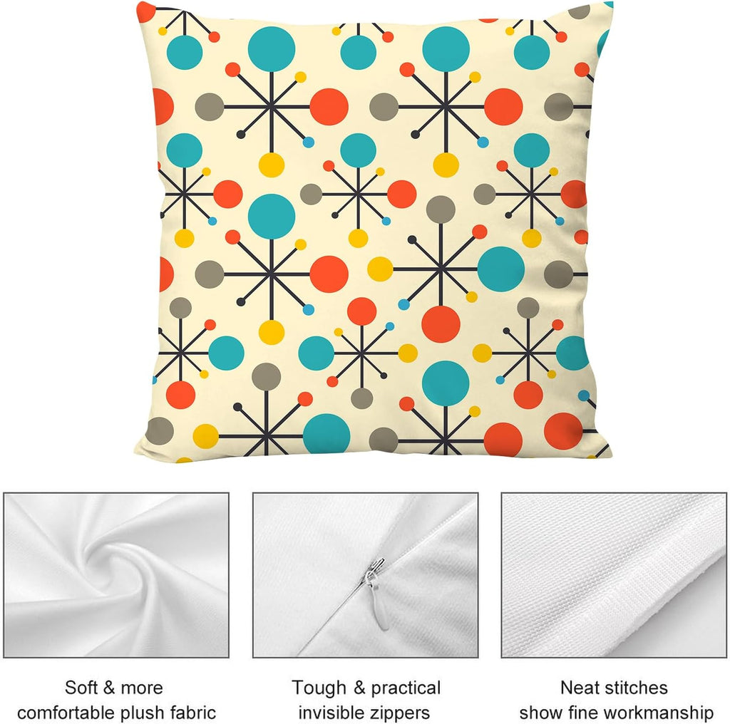 Mid Century Modern Atomic Throw Pillows Covers 18"X18" Set of 2, Retro Decorative Pillow Cases for Couch Sofa Living Room,Yellow Cushion Covers