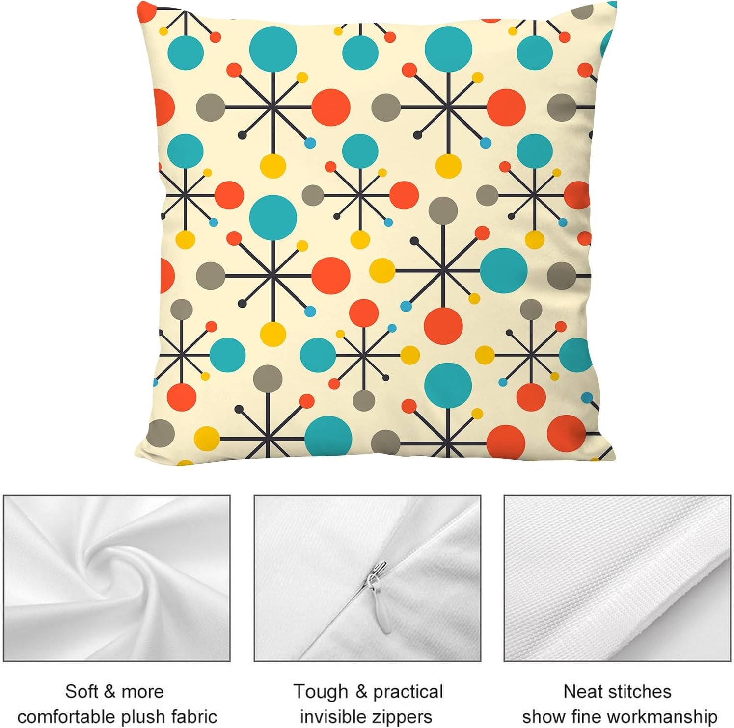 Mid Century Modern Atomic Throw Pillows Covers 18"X18" Set of 2, Retro Decorative Pillow Cases for Couch Sofa Living Room,Yellow Cushion Covers