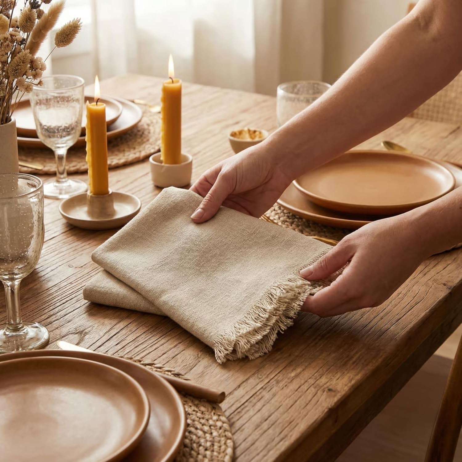 Cloth Napkins Set of 12, 18X18 Inch Cotton Linen Dinner Napkins | Cotton Linen Blend Napkins, Machine Wash on Gentle Cycle, Economy Pack, Multi Purpose Use, Premium Quality