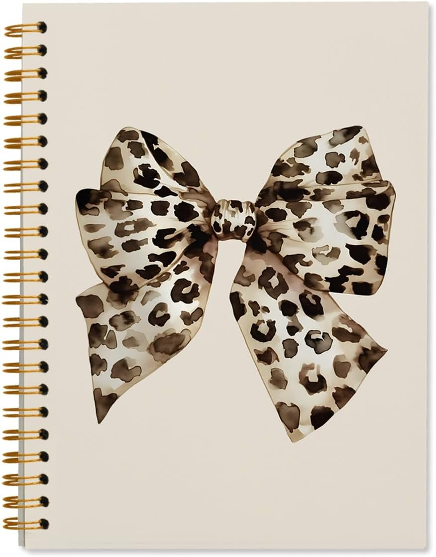 Preppy Cheetah Leopard Bow Notebook Journal Gifts for Women Girls, Trendy Journaling Notebook for Work Office School Supplies Note Taking, 5.5X8.3