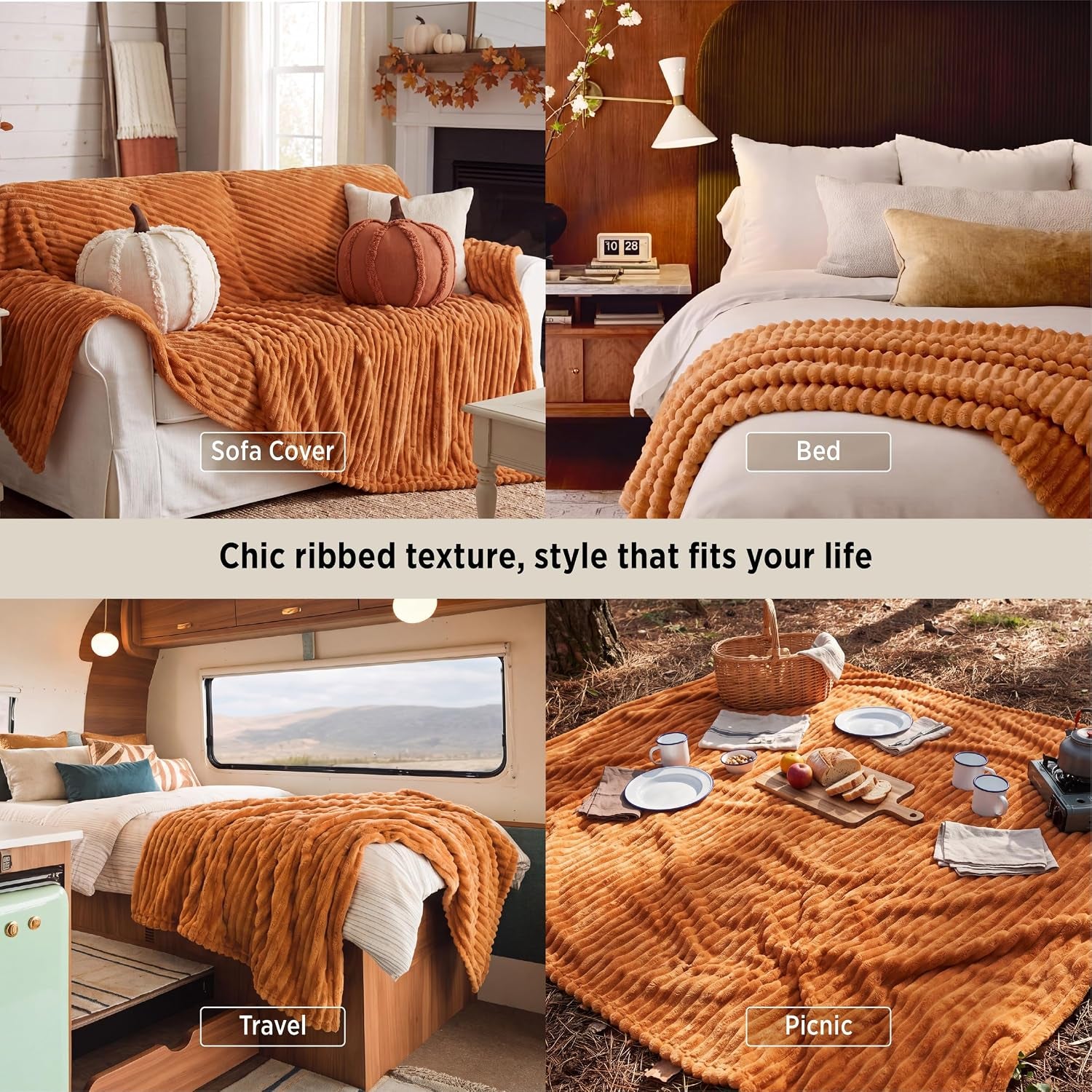 Bedsure Gentlesoft Queen Blanket for Bed - Cozy Soft Fall Blankets for Women, Cute Large Fall Throws for Girls, Orange, 90X90 Inches