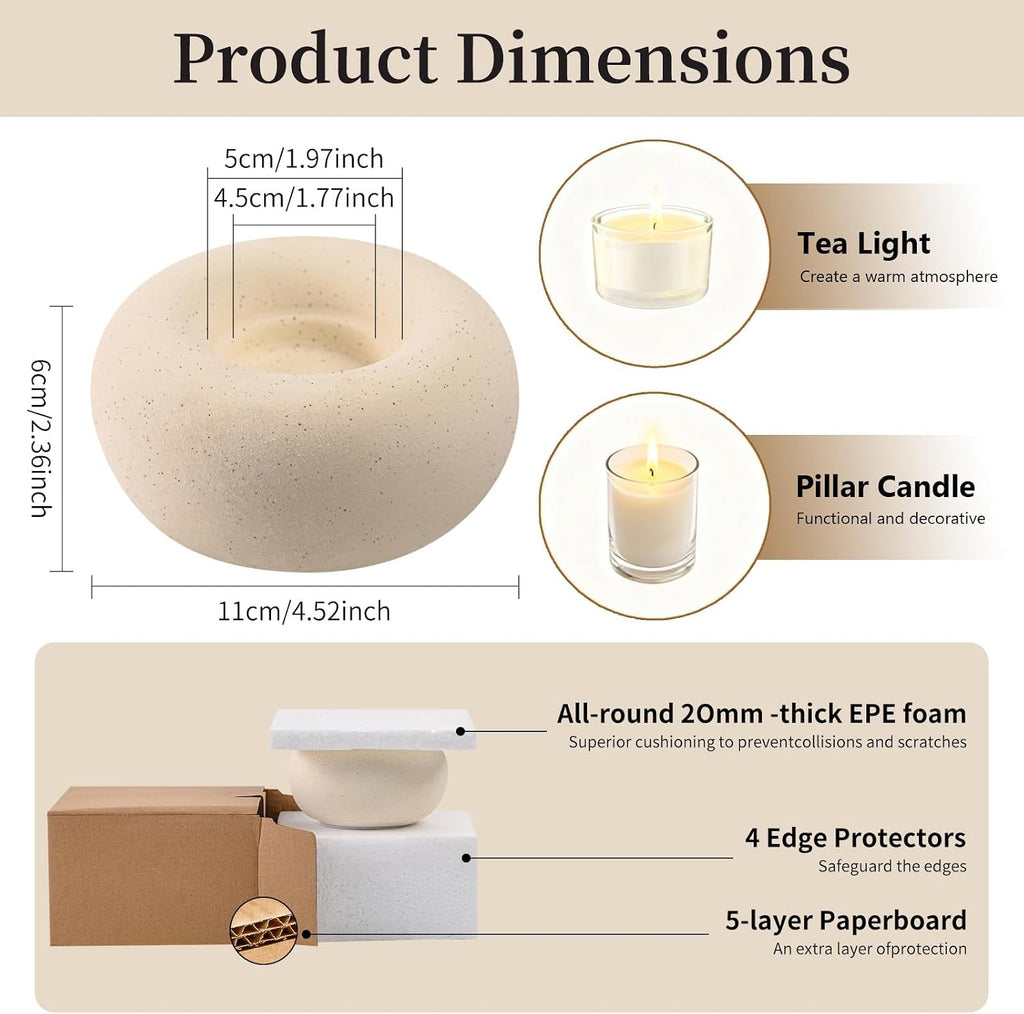 White Ceramic Candle Holder Home Table Decor - Farmhouse Tea Light Holders | Boho Heart Shaped Minimalist Decorative Candle Holder for Coffee Table Centerpiece Wedding Dining Living Roomhouse Decoration