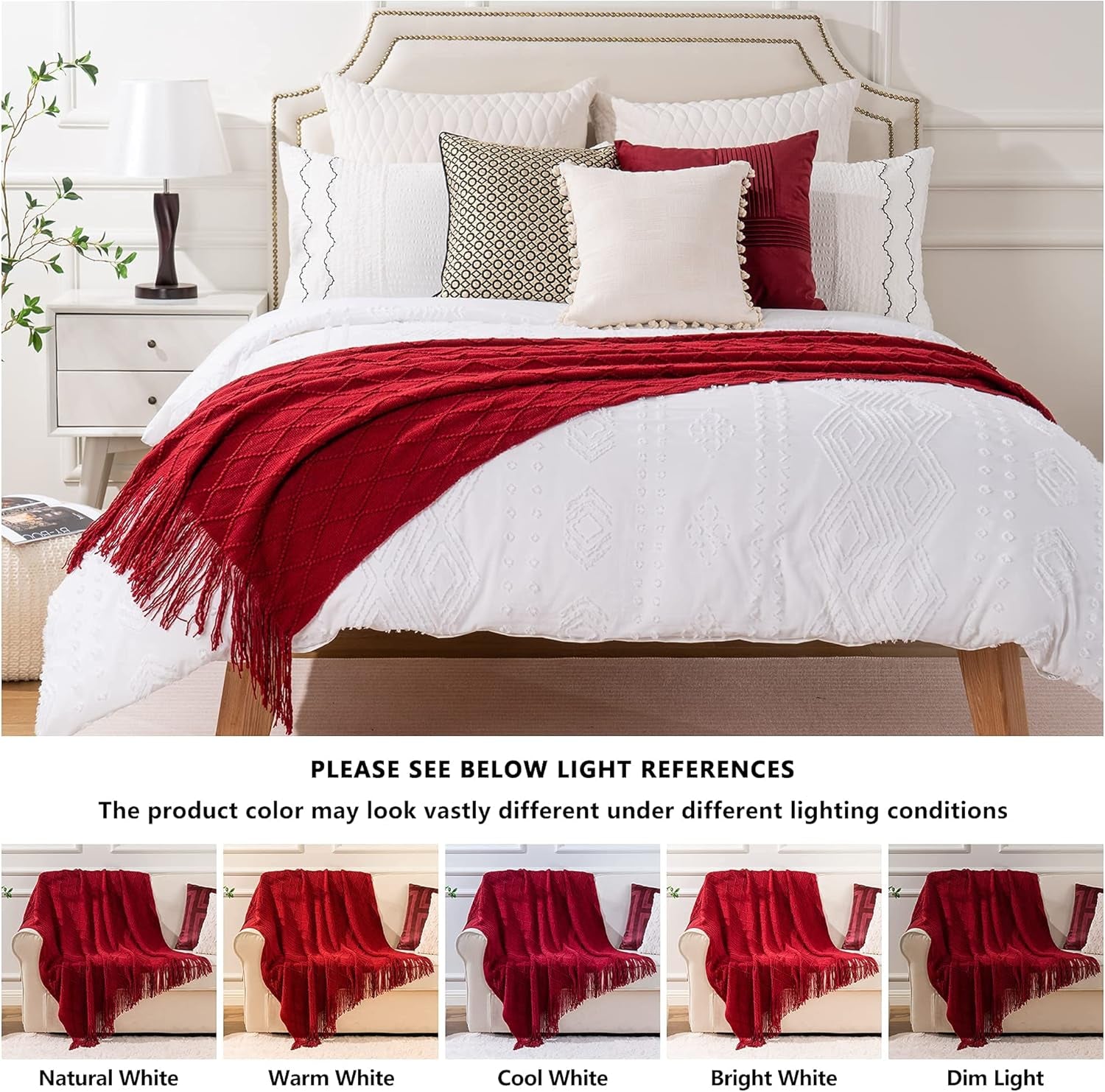 Christmas Decor Red Throw Blanket for Couch, Boho Bed Throws for Foot of Bed, Decorative Red Throws for Sofa Living Room, 50"X60"