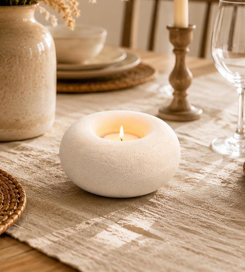White Ceramic Candle Holder Home Table Decor - Farmhouse Tea Light Holders | Boho Heart Shaped Minimalist Decorative Candle Holder for Coffee Table Centerpiece Wedding Dining Living Roomhouse Decoration