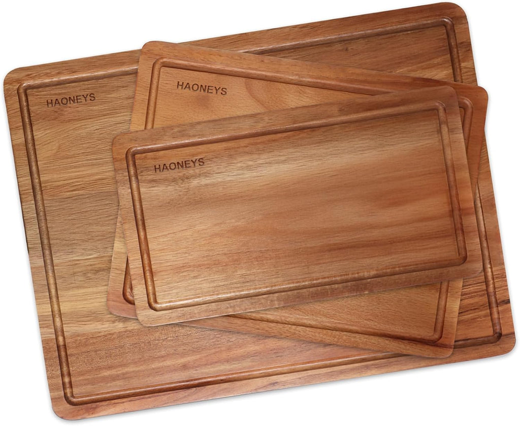 Wood Cutting Boards Set of 3 for Kitchen, Large Wooden Cutting Board with Juice Groove, Charcuterie Board, Chopping Board for Meat, Cheese, Fruits, and Vegetables