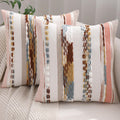 Boho Tufted Throw Pillow Covers 18X18 Set of 2 Stripe Decorative Pillow Cases Accent Chenille Pillowcases Farmhouse Cushion Case Nuetral Textured Pillow Cover Fall Autumn Home Decor,Orange