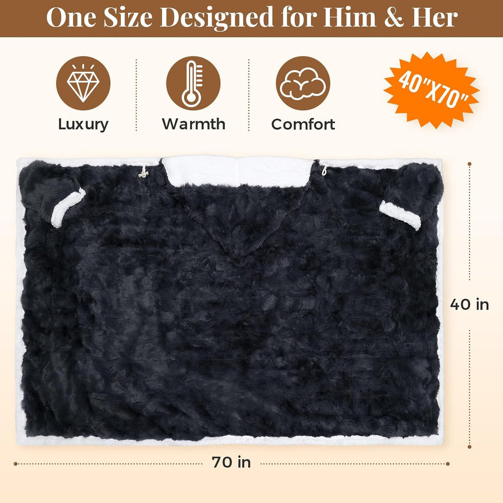 Wearable Heated Blanket Hoodie, Luxury Faux Fur & Sherpa Electric Throw Blanket, Heated Shawl Wraps Poncho with Pockets for Women Men, 3 Heat Levels & 12H Timer, ETL & FCC Certified, 40"X70",Dark Grey