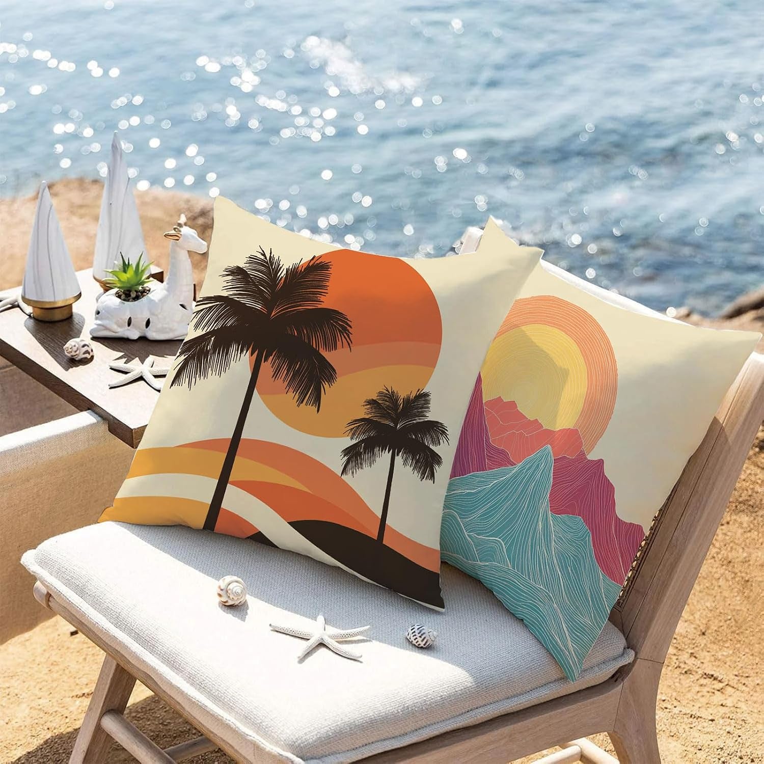 Tropical Pillow Covers 18X18 Inch Summer Decorative Pillow Covers Set of 4 | Double Sided Printing, Sunset Coastal Palm Leaves Beach Decorative Throw Pillow Cases, for Sofa Couch Porch Bed Living Room