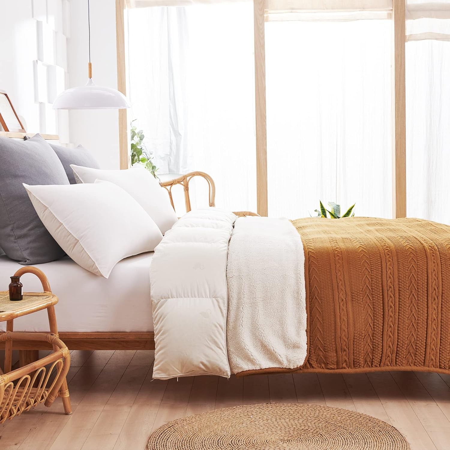 Acrylic Cable Knit Sherpa Throw Blanket - Thick, Soft, Big, Cozy Burnt Orange Knitted Fleece Blankets for Couch, Sofa, Bed - Large 60 X 80 Inches Coverlet All Season